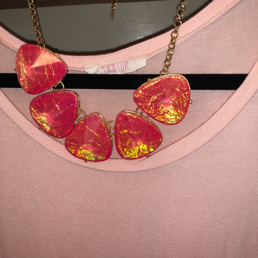 Pink/green/yellow chromatic Statement necklace